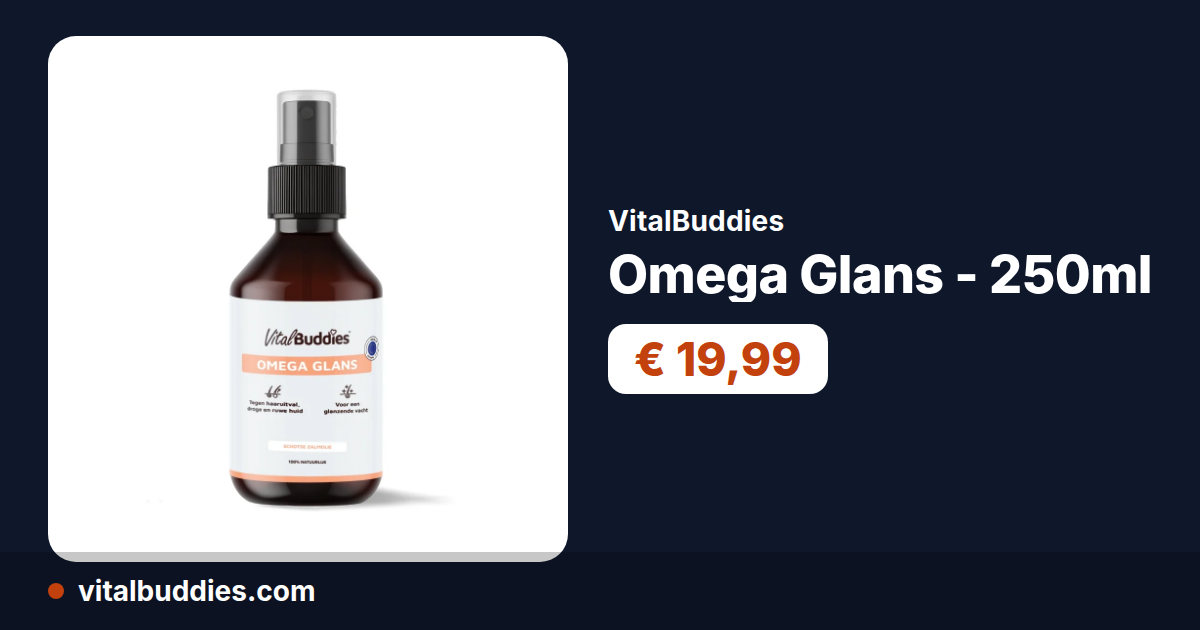 Shotvik product card for Omega Glans - 250ml, rendered from vitalbuddies.com/products/omega-glans